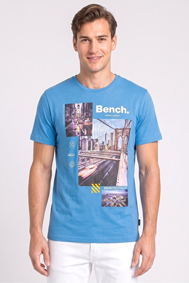 Men Crew Neck Short Sleeve Graphic Print T-Shirt, Blue