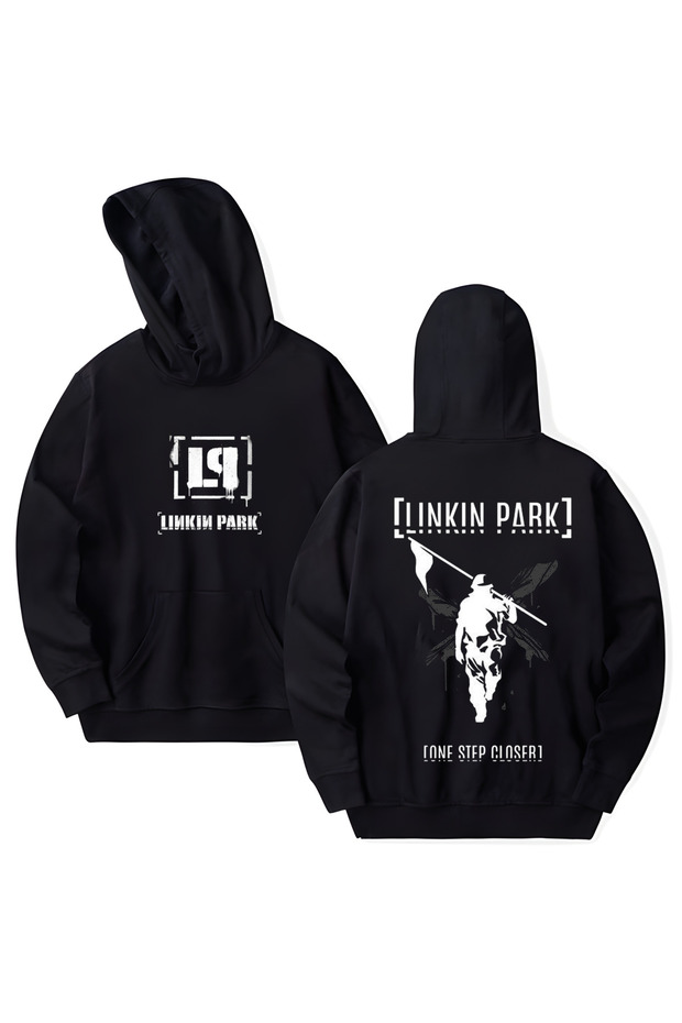 Linkin Park Printed Cotton Long Sleeve Hooded Sweatshirt with 3 Yarns
