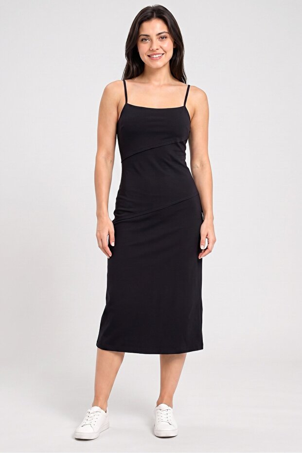 Women Solid Midi Dress, Black