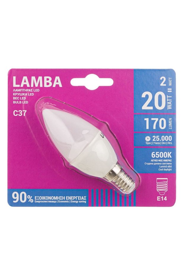 Bec LED E14 2W (C37) - Alb Rece