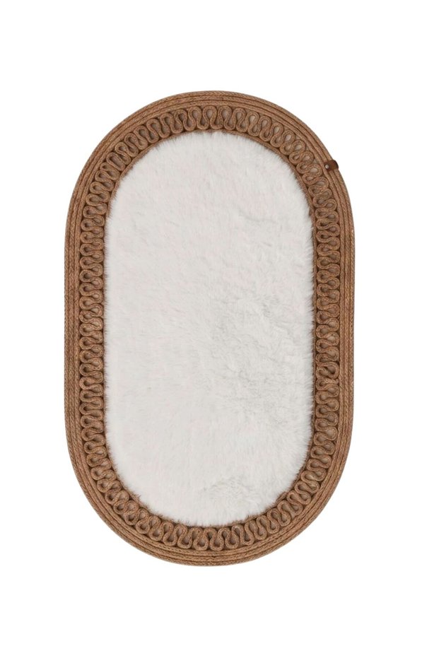 Luna Series Plush Textured Oval Mat 60X100 cm - Non-Slip Wide Bath Mat with Jute Edges