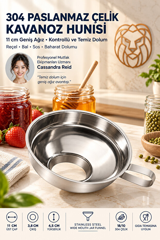 Wide Mouth Jar Jam Paste Funnel 11 cm 18/10 304 Stainless Steel Large Size Sauce Legume Filling Funnel 723745