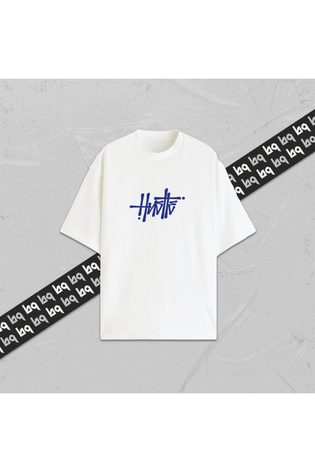 Hustle Unisex Printed Oversize T-Shirt 100% Cotton Women's Men's Crew Neck White