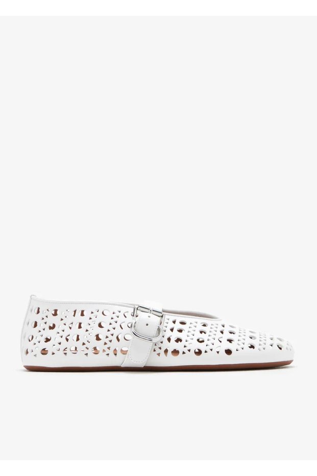 La Ballerine croc-effect leather-trimmed mesh ballet flats