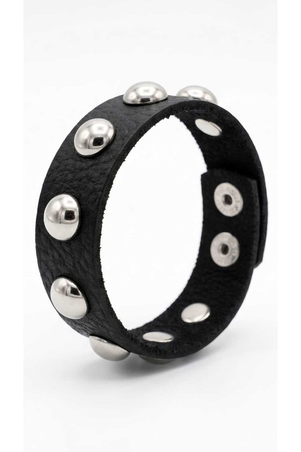 Metal Round Studded Adjustable Unisex Leather Bracelet