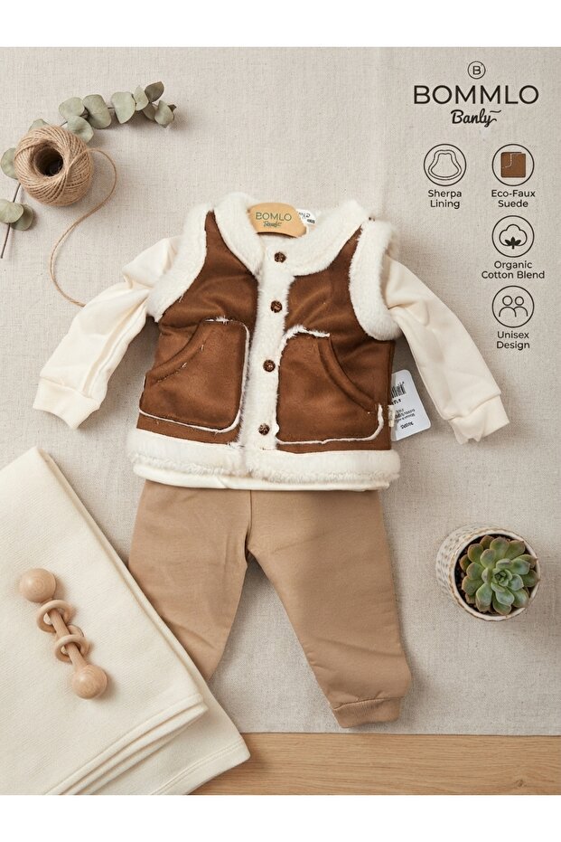 SÜET KÜRKLÜ YELEK 3'LÜ SET