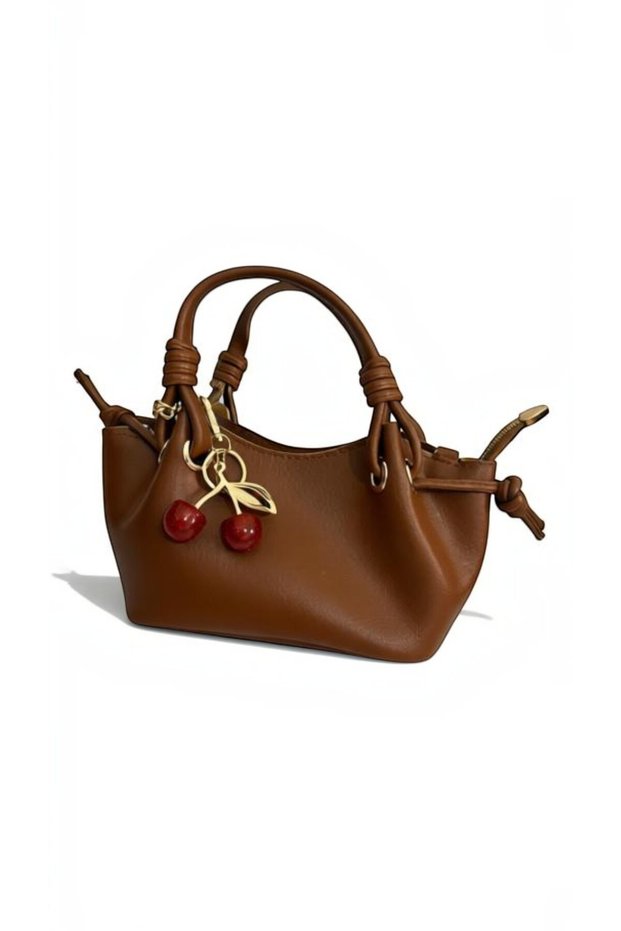 Women's Shoulder and Hand Bag with Cherry Charms Black