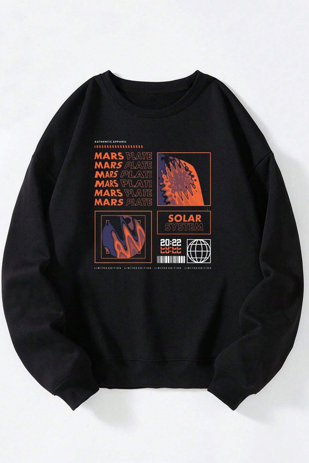 Solar System Pre-Printed Black Crew Neck Sweatshirt