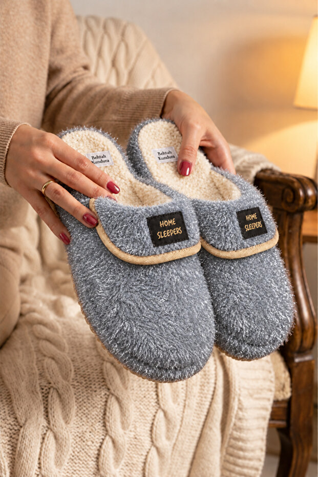 Glittery Women's Patterned Maternity Postpartum Non-Slip Lightweight Sole Home Slippers Furry Slippers Dowry Bundle