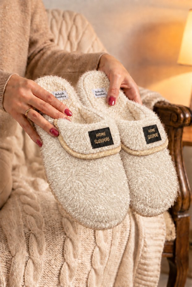 Glittery Women's Patterned Maternity Postpartum Non-Slip Lightweight Sole Home Slippers Furry Slippers Dowry Bundle