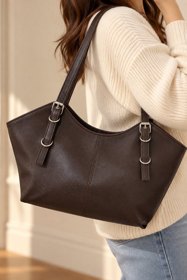 Women's Belted Faux Leather & Large Volume Shoulder Bag