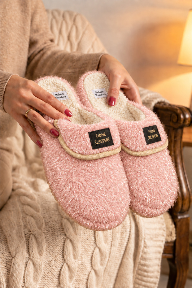 Glittery Women's Patterned Maternity Postpartum Non-Slip Lightweight Sole Home Slippers Furry Slippers Dowry Bundle