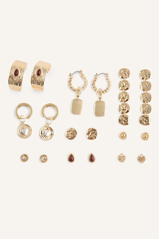 Women's 9-Piece Textured and Stone Detailed Earring Set I7153Axns