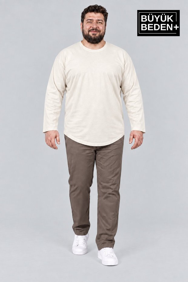 Men's Large Size Crew Neck Single Jersey Slim Long Sleeve Oval Hem T-Shirt Spr26Bts943