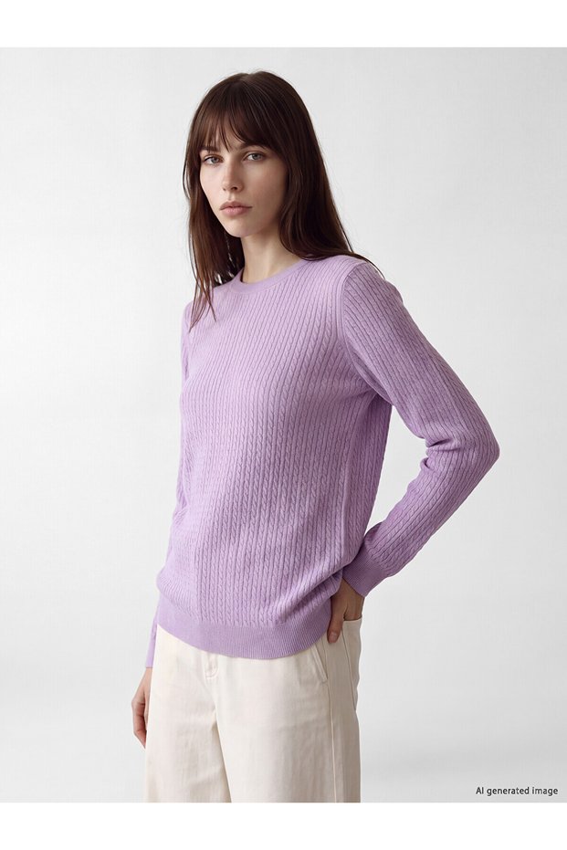 Nevavm Farkıyla Lcw Everyday Lilac Oval Collar Patterned Women's Knitwear Sweater