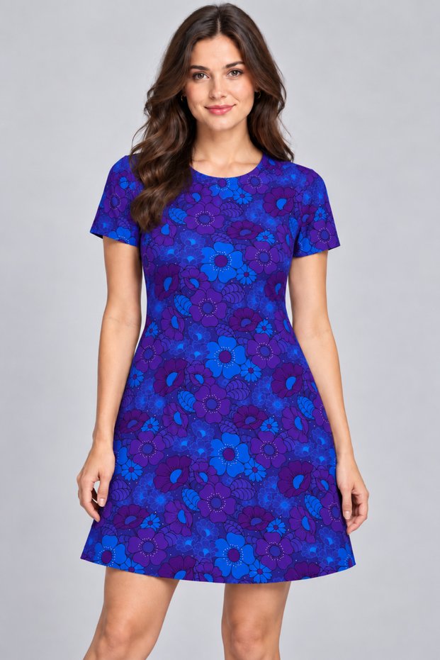 Women's Short Sleeve Pocket Big Floral Pattern Dress