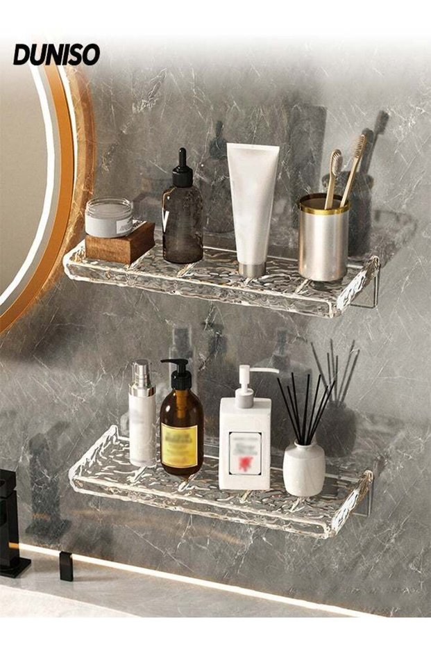 2-Piece Acrylic Floating Shelves,Water Ripple rack Easy To Install No Drill For Kitchen or Bathroom