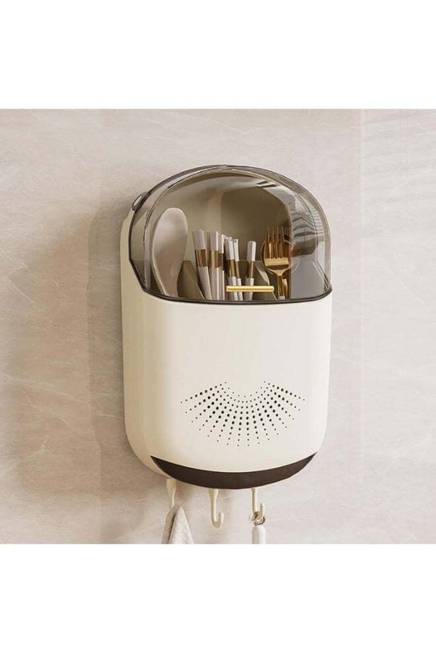 Wall-Mounted Cutlery Box, Detachable Kitchen Drain Box, Fork and Spoon Tube with Hooks for Kitchen