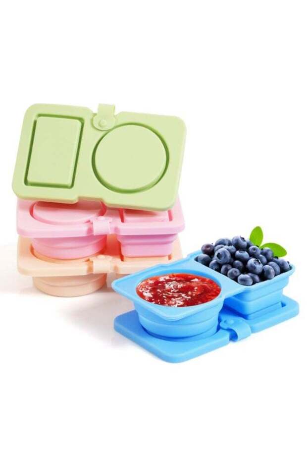 1Pack Silicone Reusable Snack Containers with Lids, Double Compartment Snack Box Containers, Salad