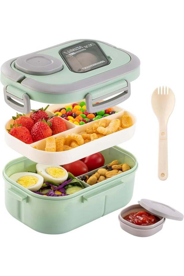 Bento Lunch Box Adult, Students, Kids, 41 oz Lunch Box Container with 6 Compartments, Leak-Proof Sa