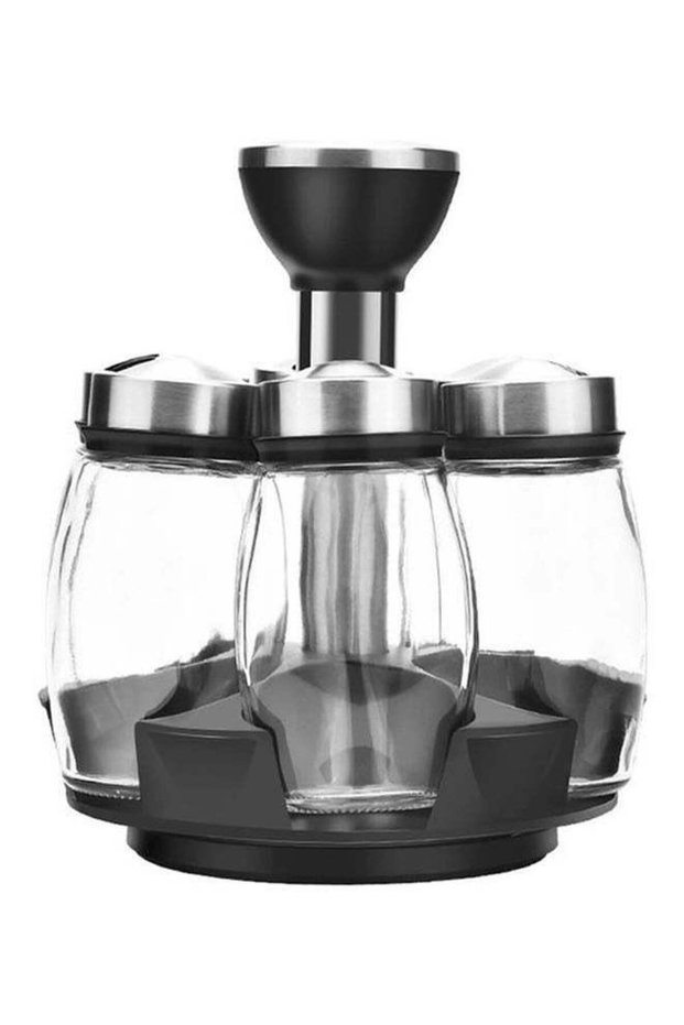 6 Pieces Kitchen Rotating Seasoning Storage Bottles Set Transparent 18x16x16cm