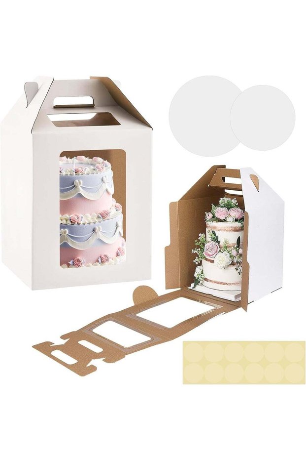2 Pack Tall Cake Boxes, 2 Sizes 10x10x12 & 12x12x14 Inch Cake Boxes for Tier Cakes Large Layer Tall