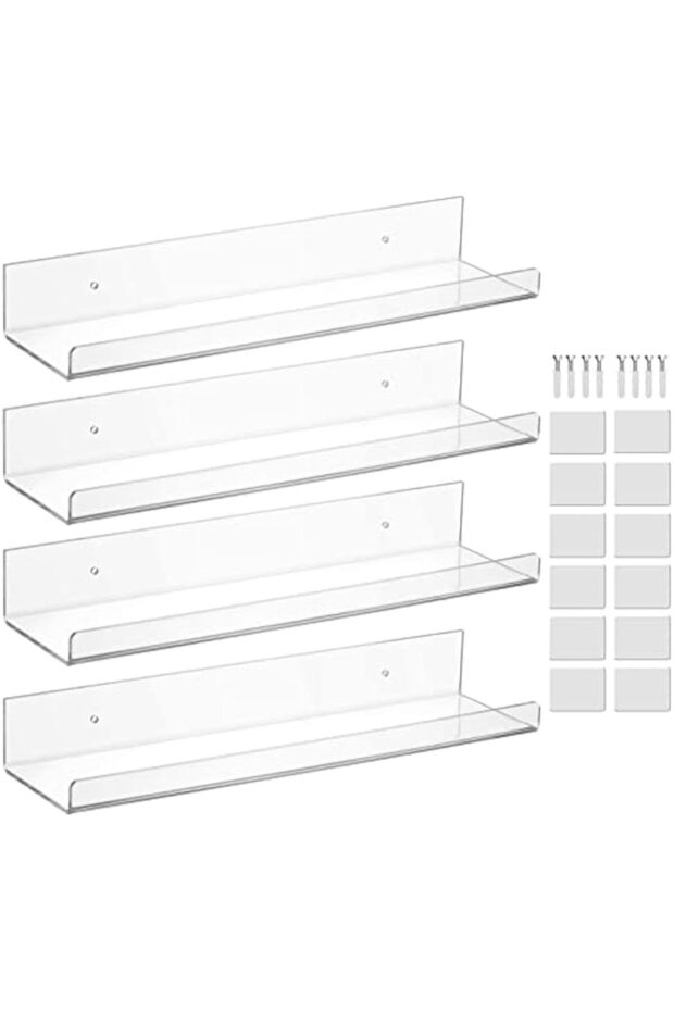 15 Inch Clear Shelves,Acrylic Bookshelf,Acrylic Shelves for Wall Storage,Nail Polish Organizer Wall