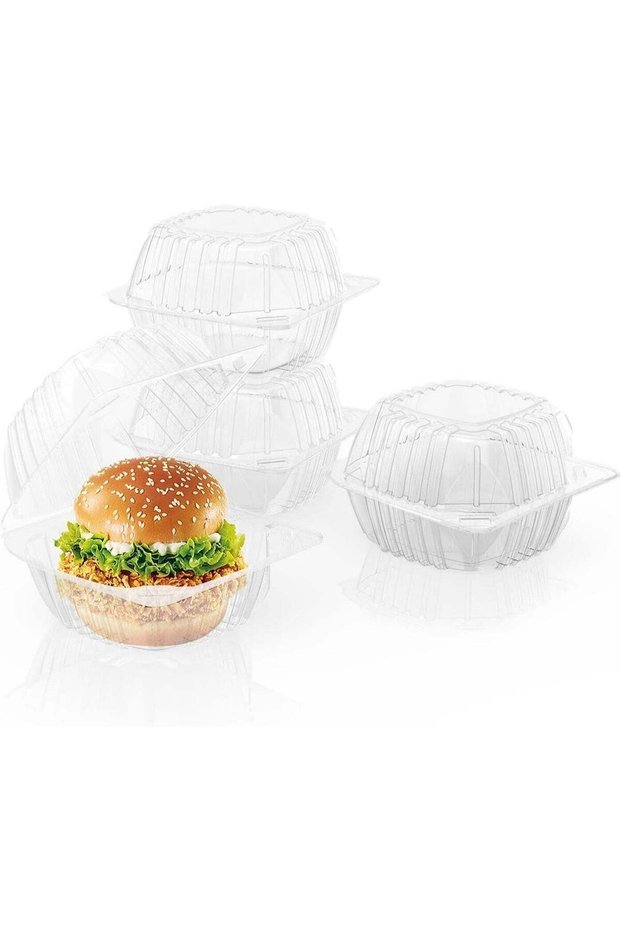 100 Pack Disposable Plastic To Go Containers with Clear Lids, 6 x 6 Inch Hinged Top Square Clamshel