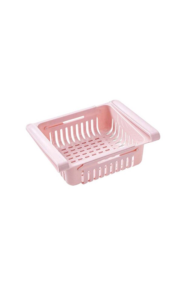 0.43 Inch Retractable Fridge Organizer Pull Out Drawer Clip On Under Shelf Basket Pink 20*8*16cm