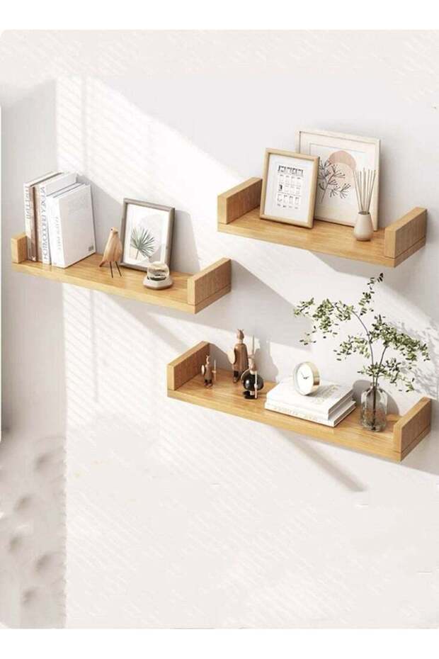 3-Tier Wall Hanging Display Rack/Decorate Storage Rack Fiberboard Khaki