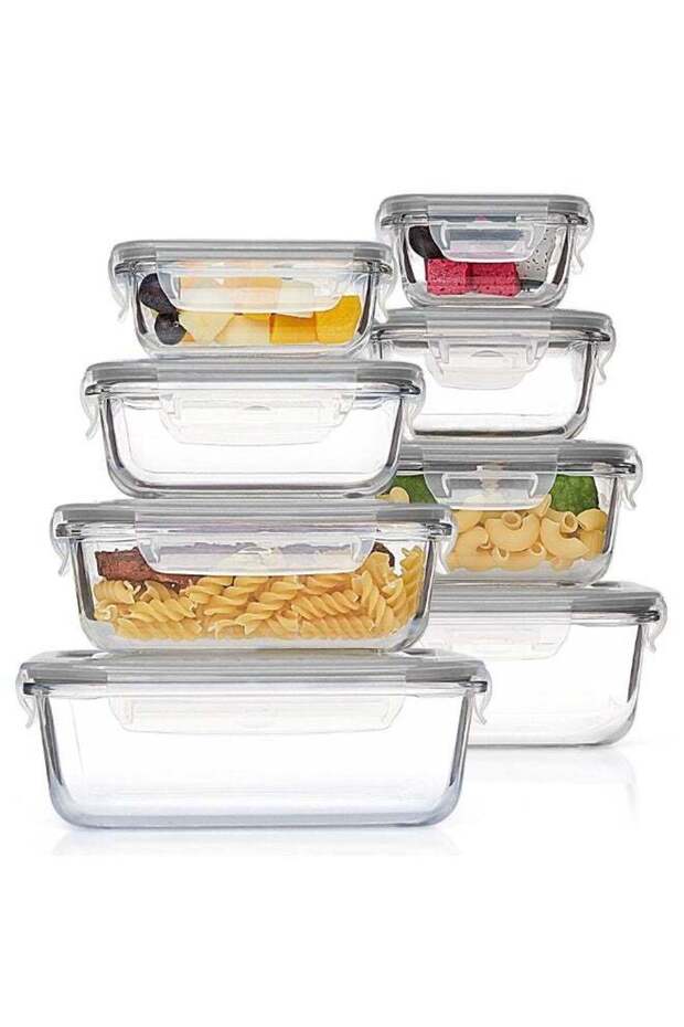 8-Piece Glass Food Storage Container Set with Sealed Lids, Leak-Proof & BPA Free