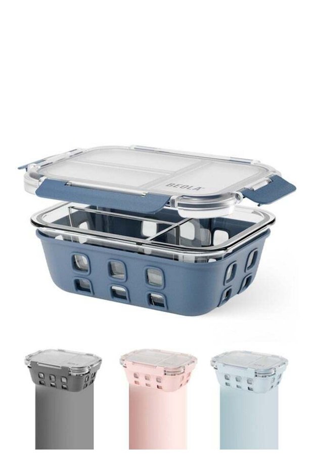 3 Compartment Glass Food Storage Container with Airtight Lid and Silicone Protection, Individually