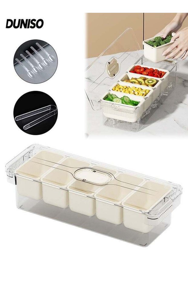 Shackle Box with 5 Fruit Forks,Divided Serving Tray with Lid and Handle,Clear Platter Organizer for