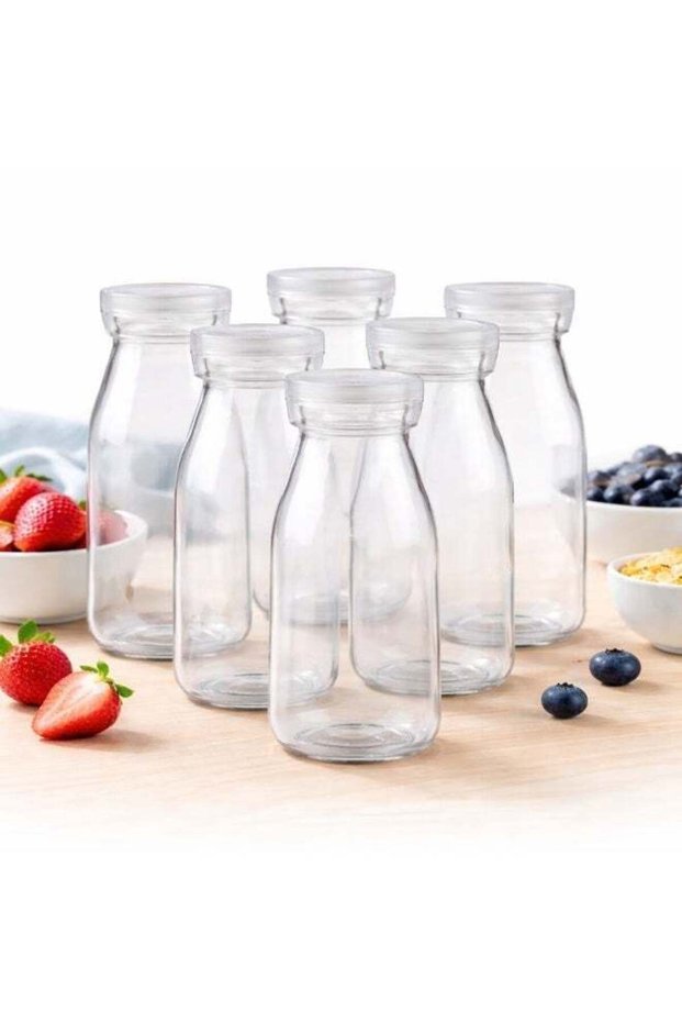 200ml Plastic Juice Bottle with Caps, (Pack of 6) Clear Milk Bottles, Reusable Juice Containers wit