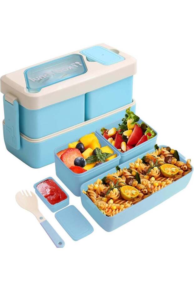 Bento Box, Lunch Box Containers for Adults and Kids, 40oz Leakproof 3 Compartments Stackable Bento