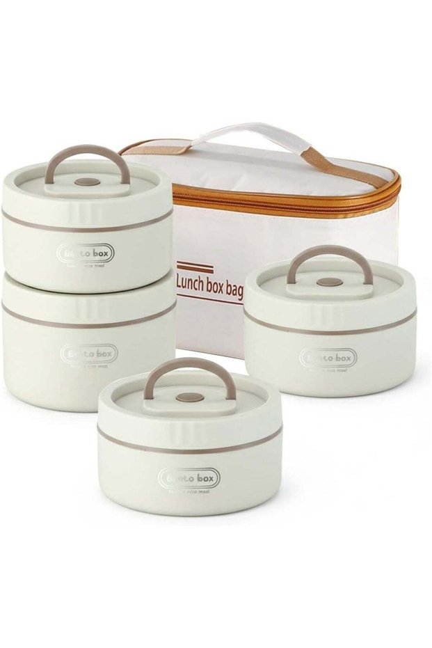 Stainless Steel Insulated Bento Lunch Box Set, 4 Stackable Thermal Food Containers for Adults & Kid