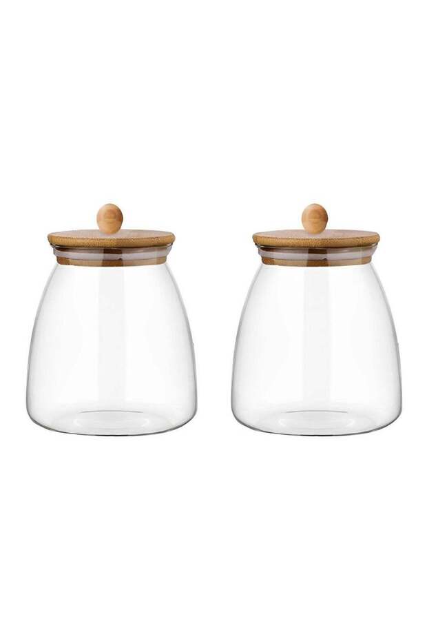 Borosilicate Glass Candy Jars With Airtight Wooden Lids For Cookies Nuts Snacks YK4112 (2Pcs, 1000M