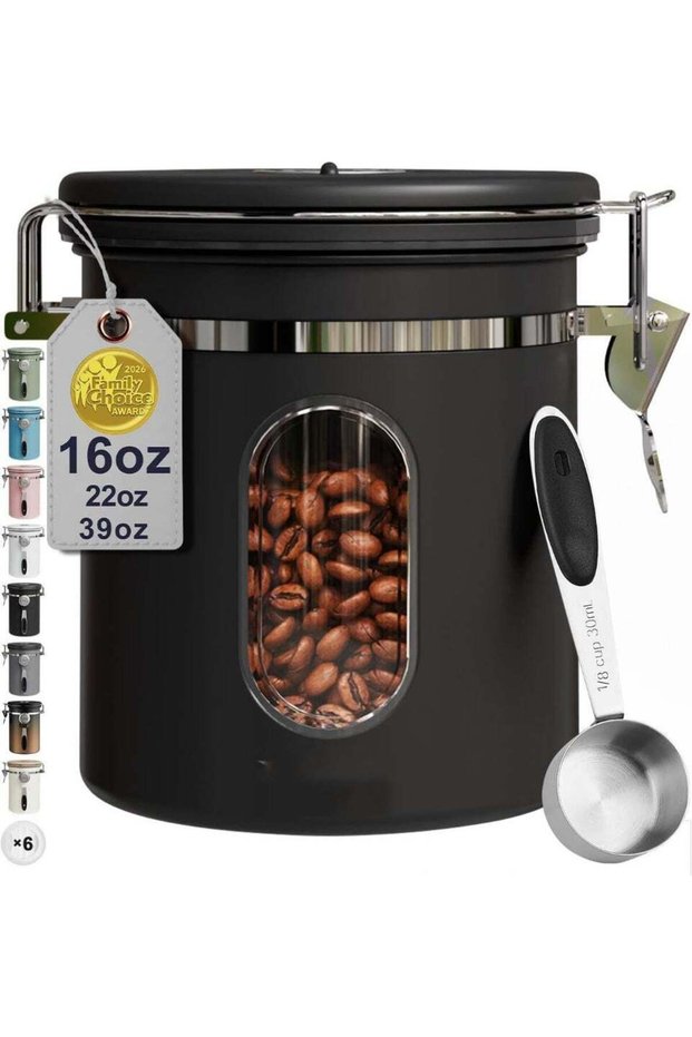 Coffee Canister with Window, Airtight Stainless Steel Kitchen Food Storage Container with Lids, Dat