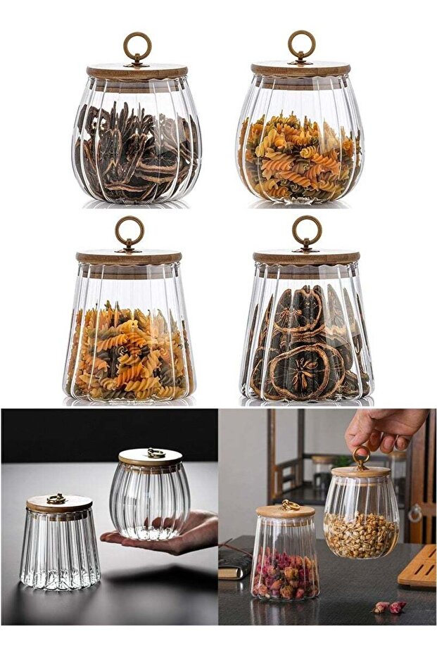 4PCS 650ml+750ml Airtight Glass Storage Jar with Bamboo Air-tight Lid, Clear Glass Food Storage Con