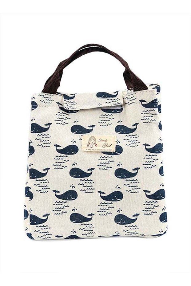 Printed Insulated Canvas Lunch Bag fabric White