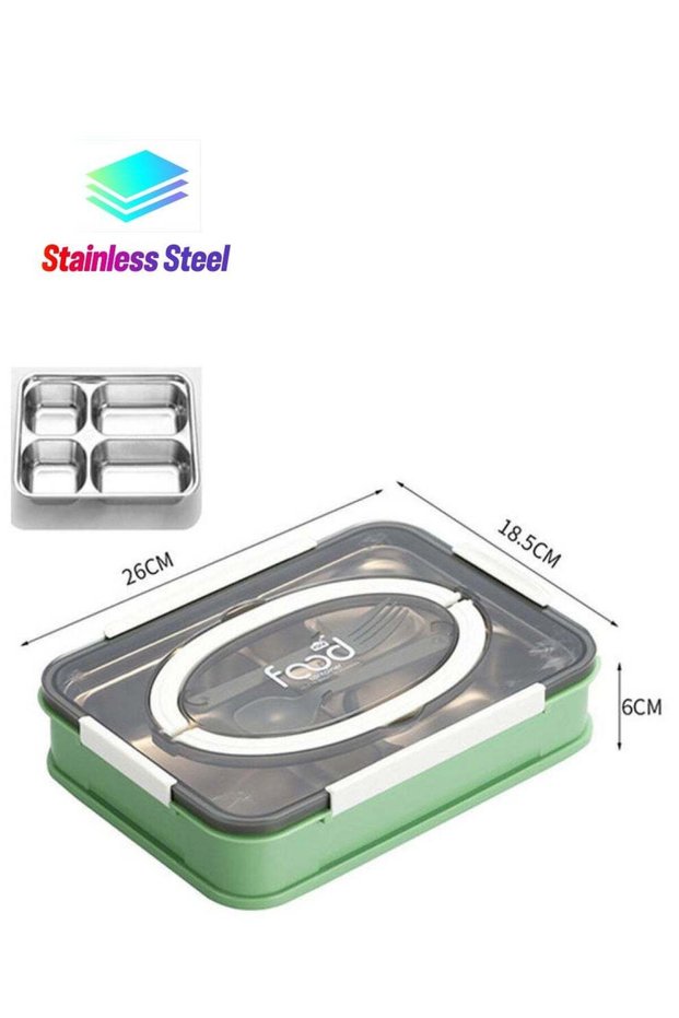 Portable Compartment Lunch Box Adults Stainless Steel Office Staff Separated Bento Box with Cutlery