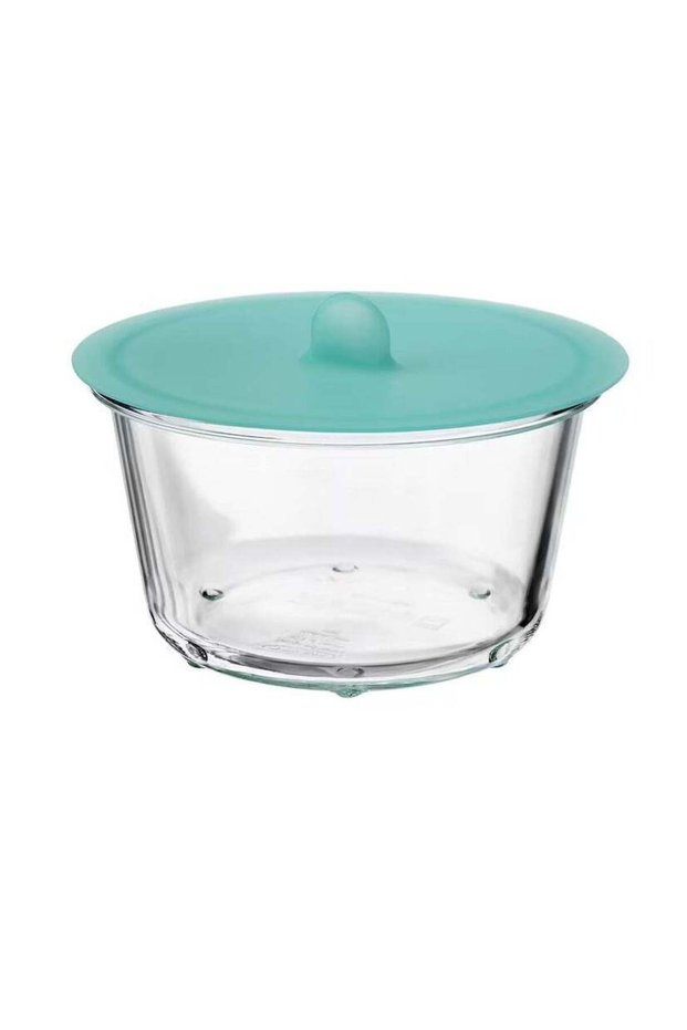 Food container with lid, round glass/silicone600 ml