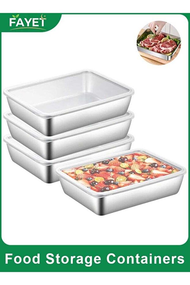 4-Pack Large Stainless Steel Food Storage Containers with Leak-Proof Lids, Rectangle, Airtight, Sta
