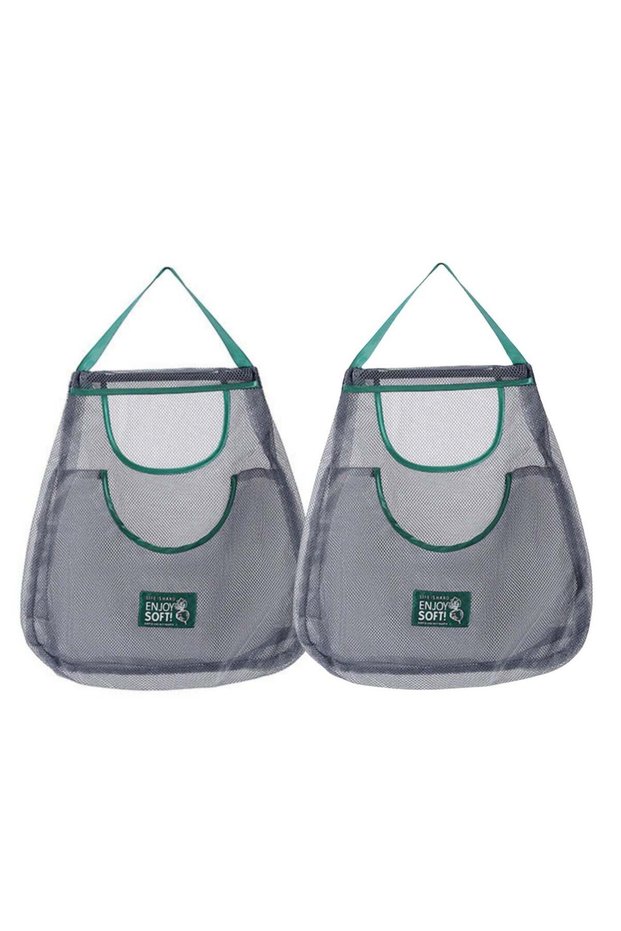 2Pcs Kitchen Storage Organizer Mesh Bag Storage Hanging Bag 2-Layer Hollow Breathable Green Onion G