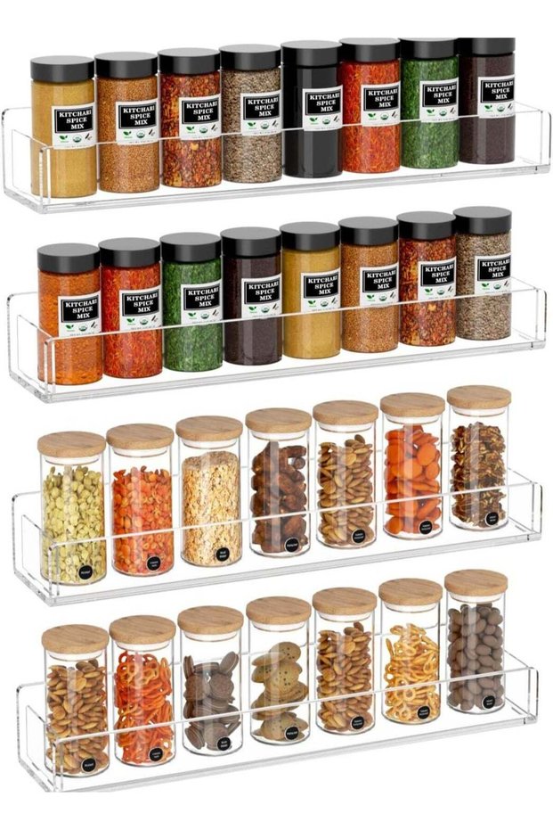 Wall Mounted Spice Rack Organizer,Clear Acrylic Spice Shelf Storage Holder,Hanging Seasoning Rack O