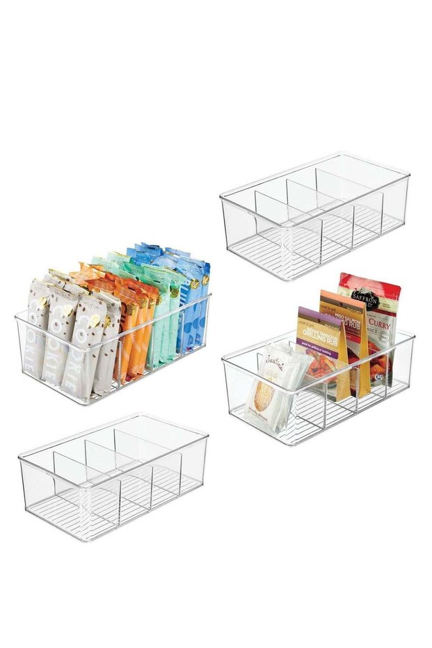 Plastic Food Storage Organizer Bin Box ,Container 4 Compartment Holder for Packets
