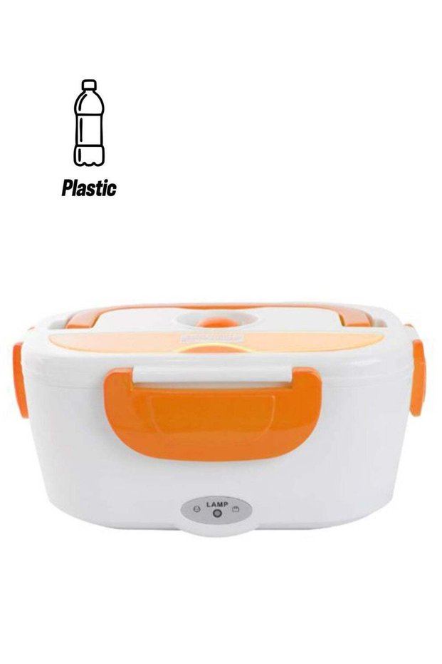 Portable Electric Heating Food Container Warmer With Spoon Orange/White