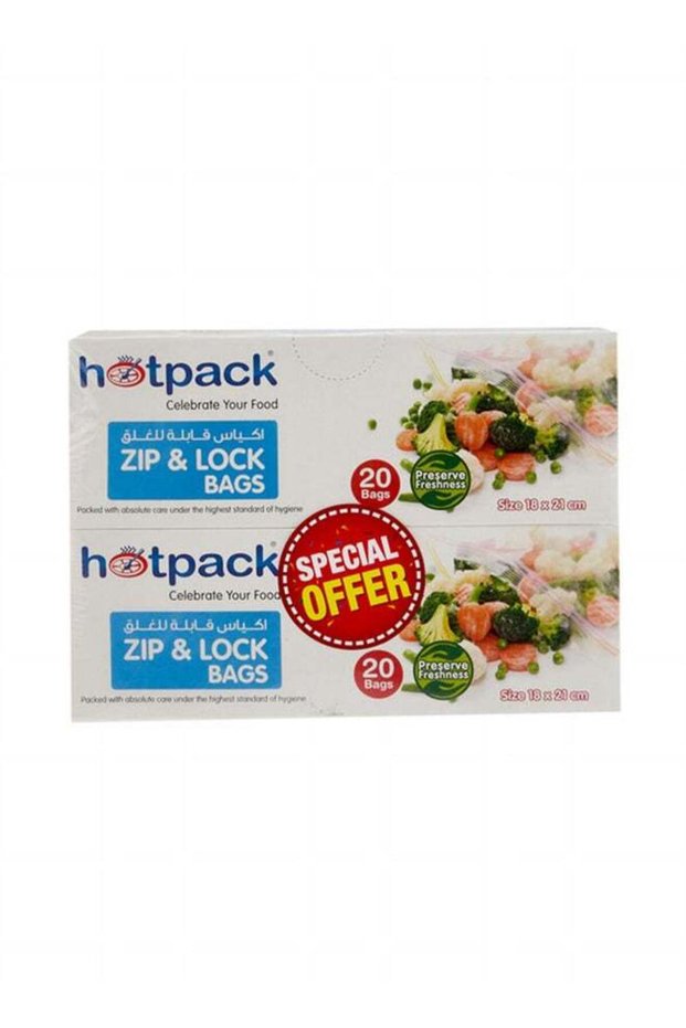 Hotpack Zipper Lock Bags 20 bags of 18 x 21cm + 20 bags of 18x21cm, TWIN PACK