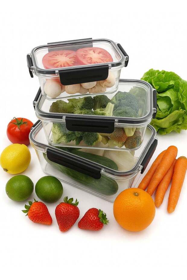 Auroware 3 Set Storage Sealed Crisper Container with Leak proof Lid 500ml, 1200ml, 2200ml kitchen O
