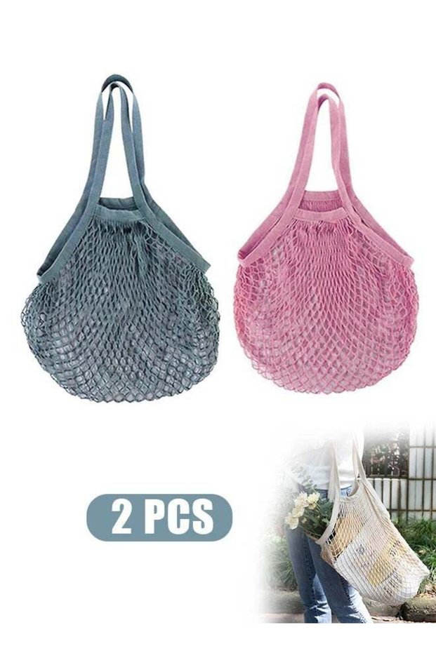 2 Pcs Portable Reusable Grocery Bags, Washable Cotton Mesh String Shopping Handbag, Fruit And Veget